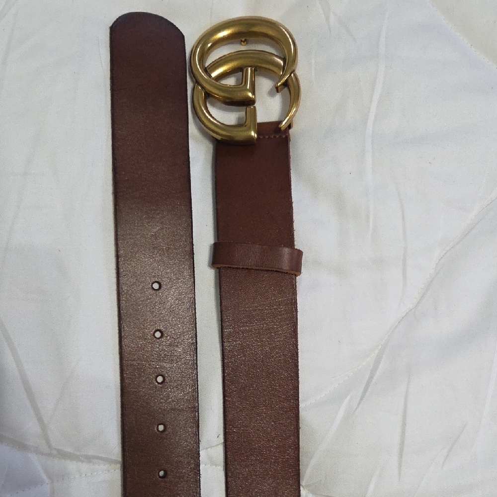 Gucci Brown Leather Belt with Gold Double G Buckle - Picture 6 of 13